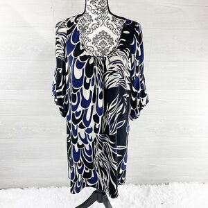 Tibi Dual Floral Print Ruffle Flutter Sleeve Shift Silk Midi Dress